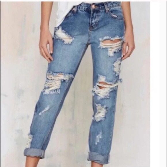 One Teaspoon Awesome Baggies Distressed Jeans Straight Leg Size 28 - Picture 1 of 12